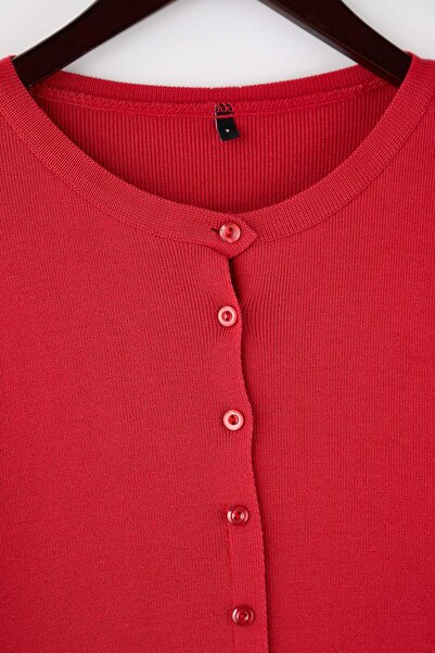 Trendyol Collection Rote, weiche, strukturierte Strickjacke TWOAW26HI00264