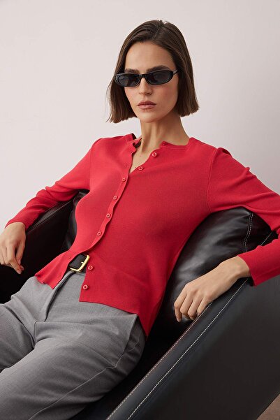 Trendyol Collection Red Soft Textured Knitwear Cardigan Twoaw26Hi00264