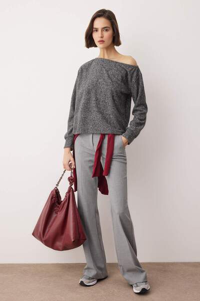 Trendyol Collection Anthracite Yumoş Regular/Normal Fit Drop Shoulder Knitted Blouse Twoaw26Bz00343