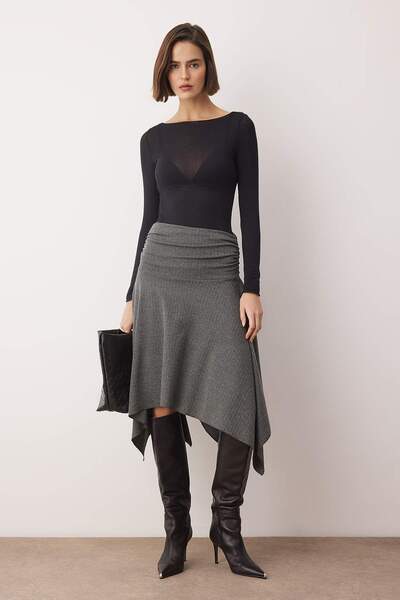 Trendyol Collection Anthracite Jacquard Skater Maxi Knitted Skirt Twoaw26Et00161