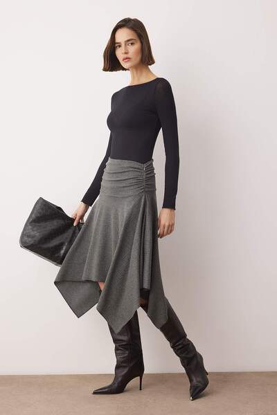 Trendyol Collection Anthracite Jacquard Skater Maxi Knitted Skirt Twoaw26Et00161
