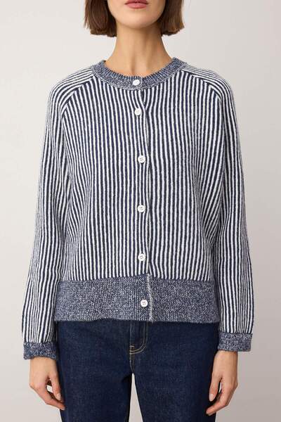 Trendyol Collection Navy Blue Crew Neck Striped Knitwear Cardigan Twoaw26Hi00304