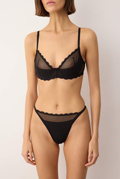 Trendyol Collection Black Lace Openwork Fixed Cup Underwear Set Thmss25Cc00013