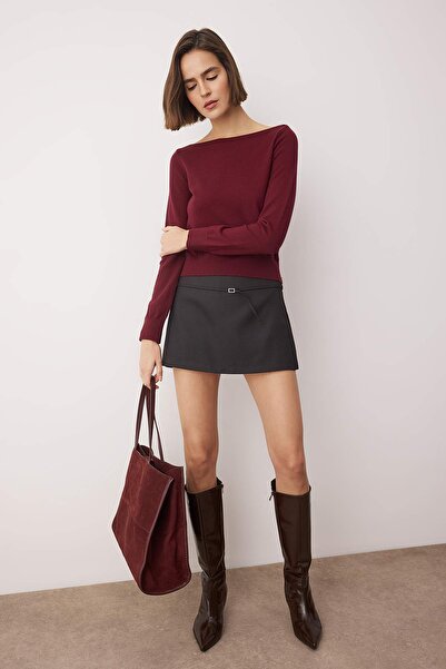 Trendyol Collection Special Collection Burgundy Premium Yarn/Special Yarn Trend Knitwear Sweater Twoaw26Kz00159