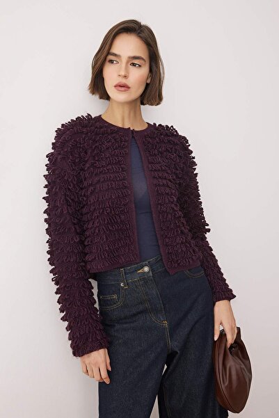 Trendyol Collection Μωβ πλεκτή ζακέτα με λαιμόκοψη TWOAW26HI00300