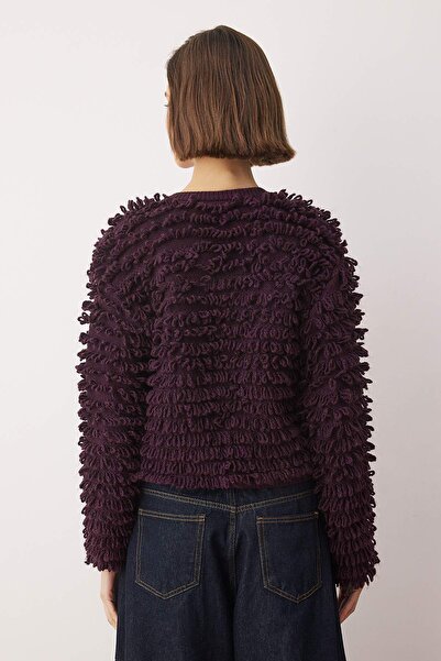 Trendyol Collection Μωβ πλεκτή ζακέτα με λαιμόκοψη TWOAW26HI00300