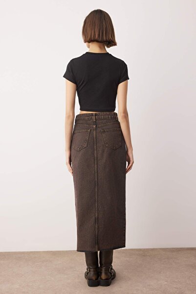 Trendyol Collection More Sustainable Brown Slit Maxi Denim Skirt Twoss23Et00290