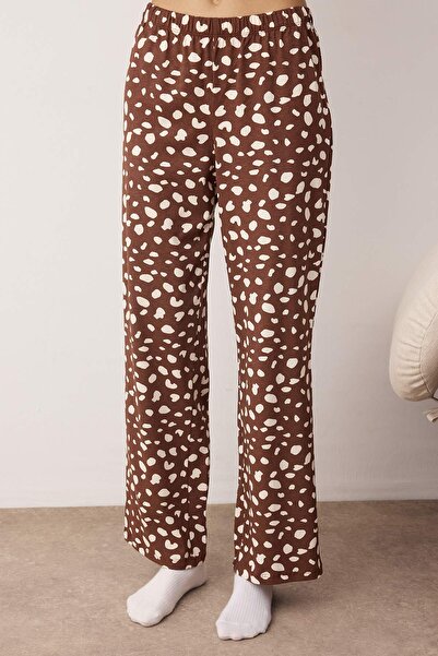 Trendyol Collection Καφέ 100% βαμβακερό πλεκτό σετ πιτζάμες Animal Single Jersey THMAW21PT0489