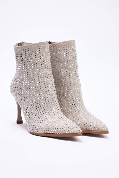 TRENDYOL SHOES Γυναικείες μπότες με λεπτό τακούνι σε μπεζ πέτρα TAKAW26BO00118