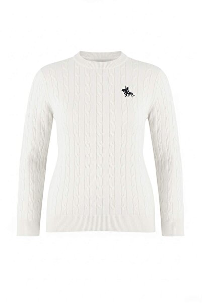 Trendyol Curve Ecru Horse Embroidered Hair Knit Thin Knitwear Sweater Tbbaw26An00067