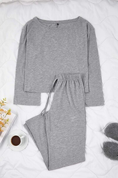 Trendyol Collection Gray Melange Plain Single Jersey Knitted Pajama Set Thmaw26Pt00227