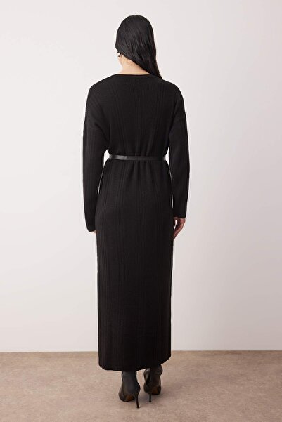 Trendyol Modest Black Belted Knitwear Ribana/ Ribbed Knit Dress Tctaw26Eb00056