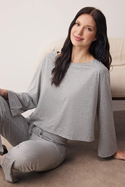 Trendyol Collection Gray Melange Cotton Knitted Pajama Set Thmaw26Pt00227