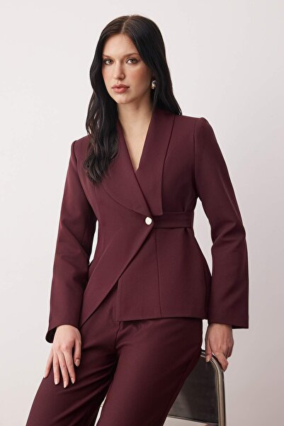 Trendyol Collection Mürdüm Double-Breasted Closure Blazer Jacket Pants Woven Bottom - Top Set Twoaw26Au00145