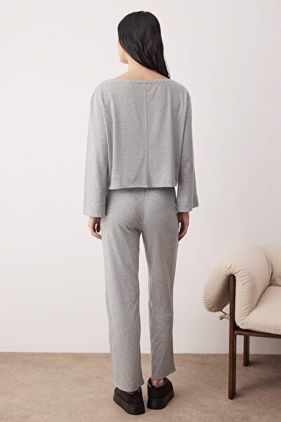 Trendyol Collection Gray Melange Cotton Knitted Pajama Set Thmaw26Pt00227