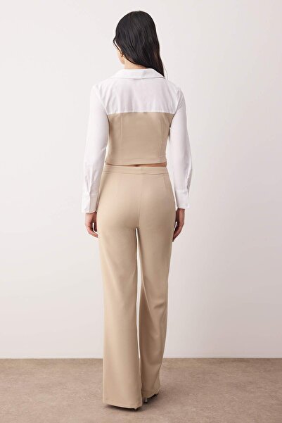 Trendyol Collection Beige Shirt Detailed Buttoned Woven Bottom - Top Set Twoaw26Au00144