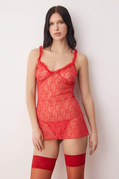 Trendyol Collection Red Lace Panty Babydoll/Fantasy Nightgown Thmaw26Ll00021