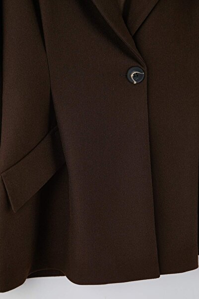 Trendyol Collection Exclusive Special Collection Brown Fitted Cashmere Blazer Jacket Twoaw26Bc00054