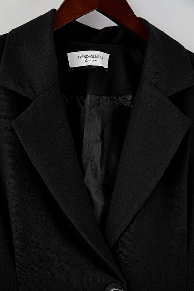 Trendyol Collection Exclusive Special Collection Black Fitted Cashmere Blazer Jacket Twoaw26Bc00054