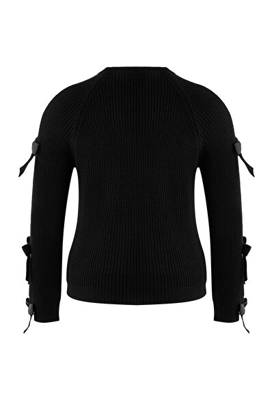 Trendyol Curve Pulover tricotat cu mâneci negre cu detaliu cu fundă cu panglică TBBAW26AN00075