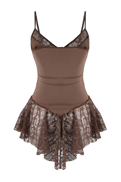 Trendyol Collection Καφέ ζαρτιέρες με κουμπιά, ίσια και χωρίς καπάκια Babydoll THMAW26LL00003