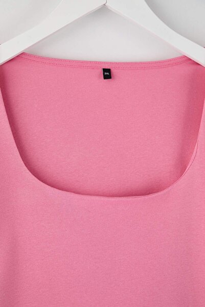 Trendyol Curve Pink Ribbed Knitted Plus Size Blouse