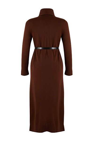 Trendyol Modest Brown Unlined Plain Knitwear Single Plate Hijab Dress Tctaw26Eb00069