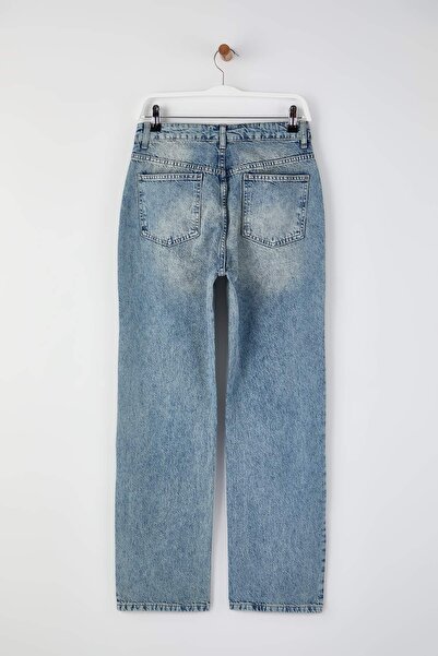 Trendyol Collection Blue High Waist Straight Jeans Twoss26Je00070