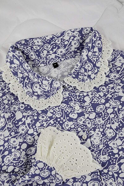 Trendyol Collection Set de pijamale țesute Shally cu flori albastre THMAW26PT00185