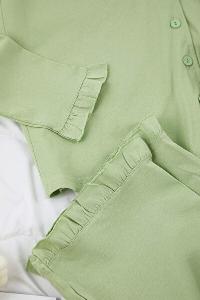 Trendyol Collection Mint Polyester Blended Plain 30/1 Openend Knitted Pajama Set Thmaw24Pt00007