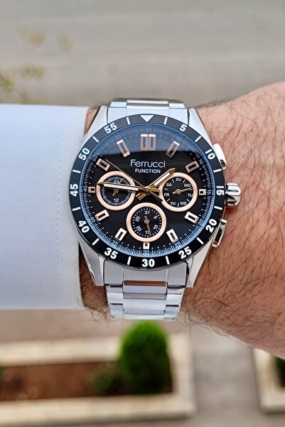 Ferrucci Kadranı Siyah Kordonu Metalik Renk 2 Yıl Garantili 43 mm Göstergeler...