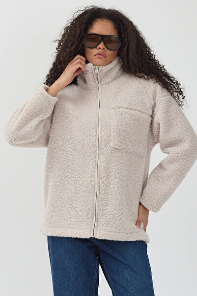 Polo State Women's Sherpa Plush Jacket Coat Stone
