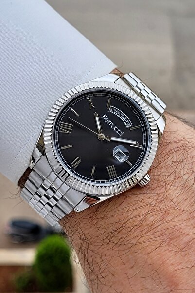 Ferrucci Kadranı Siyah Kordonu Silver Renk 24 Ay Garantili 41 mm Göstergeleri...