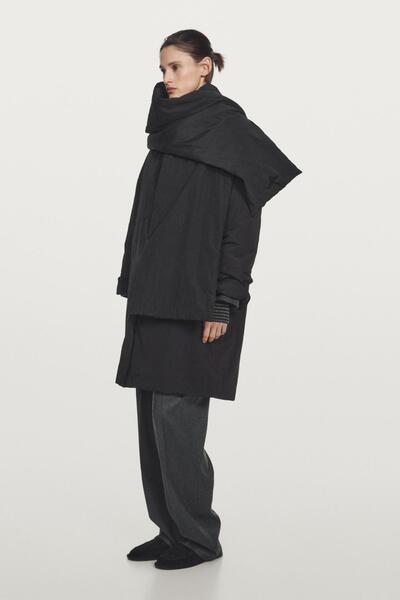 Massimo Dutti Fular detaylı uzun su itici dolgulu kaban