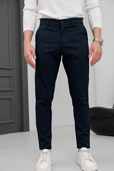 MODAMESTO Чоловічі брюки Slim Fit з лікрам з льону, темно-синього кольору