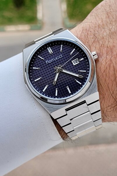 Ferrucci Kadranı Lacivert Kordonu Gümüş Renk 40 mm İç Göstergeleri Aktif Erkek Kol Saati