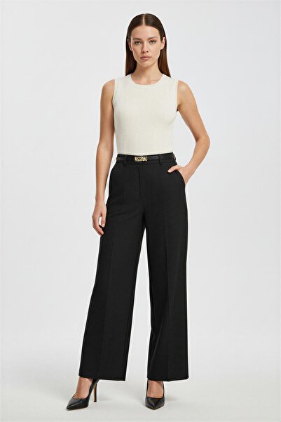 Setre Μαύρο παντελόνι με λεπτομέρεια τσέπης, χαλαρή εφαρμογή και φαρδύ πόδι