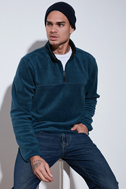 Buratti Regular Fit Anti-Pilling Non-Pilling Mock Neck Cold-Proof Fleece-Lined Fleece Men's Pola