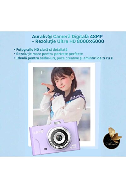 AURALIV Pink 48MP Instant Camera – 2.5K UHD, 1080P Video, 8X Optical, 2.8-inch IPS, 32GB