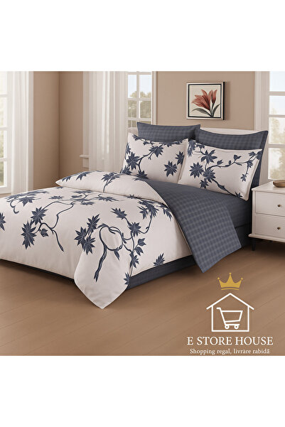 Casa Pucioasa Fine Cotton Bed Linen 6 Pieces - Casa Pucioasa, Blue Floral Pattern