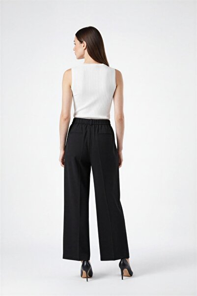 Setre Μαύρο παντελόνι με λεπτομέρεια τσέπης, χαλαρή εφαρμογή και φαρδύ πόδι