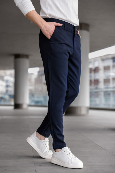 Ser Joven Чоловічі брюки Slim Fit з лікрам з льону, темно-синього кольору