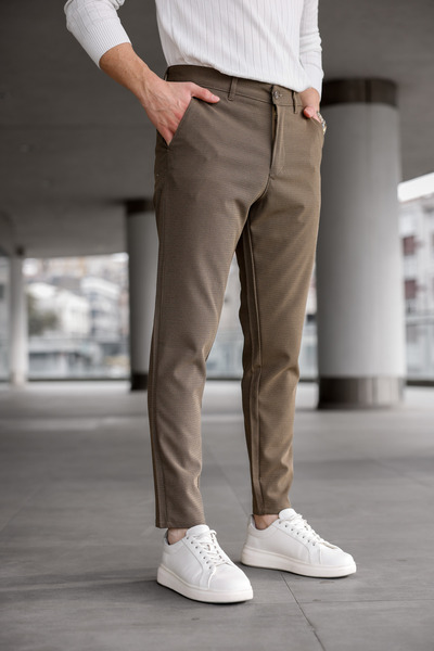 Ser Joven Ανδρικό εφαρμοστό Καφέ ελαστικό ύφασμα Λινό Παντελόνι