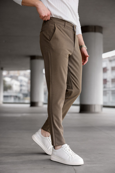 Ser Joven Ανδρικό εφαρμοστό Καφέ ελαστικό ύφασμα Λινό Παντελόνι