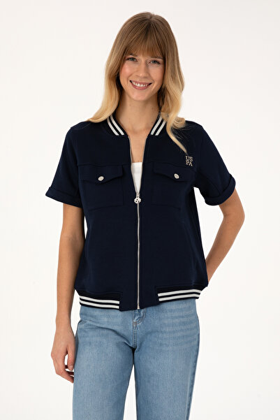 U.S. Polo Assn. Women's Navy Blue Short Sleeve Zippered Crew Neck Sweatshirt 50309093-Vr033