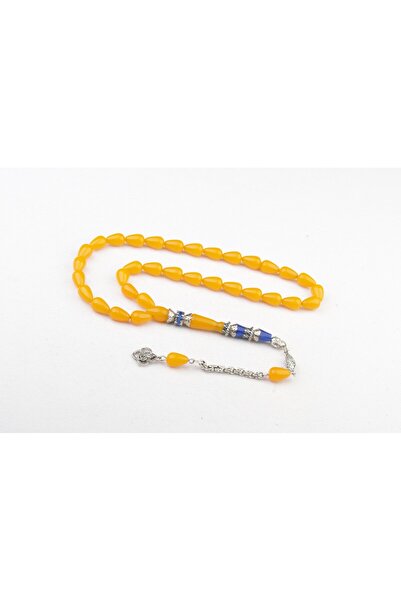 Burhan Sağlam Nakkaş İmame İşçilikli Sıkma Kehribar Tesbih 11x7mm Alpaka Püskül