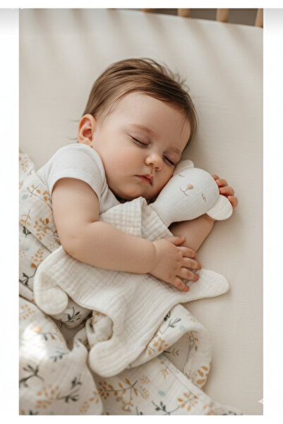 O&G Collection Ekru Ayıcık%100 Pamuklu 8 Katlı Müslin Uyku Arkadaşı/ Bebek He...