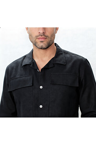 OneDay Men's plain black long-sleeved shirt, comfortable fabric