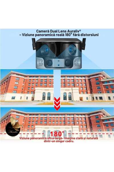 AURALIV 4K Solar WiFi Surveillance Camera with 180° Dual Lens, IP66 Waterproof, Night Vision