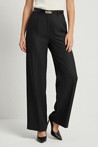 Setre Μαύρο παντελόνι με λεπτομέρεια τσέπης, χαλαρή εφαρμογή και φαρδύ πόδι